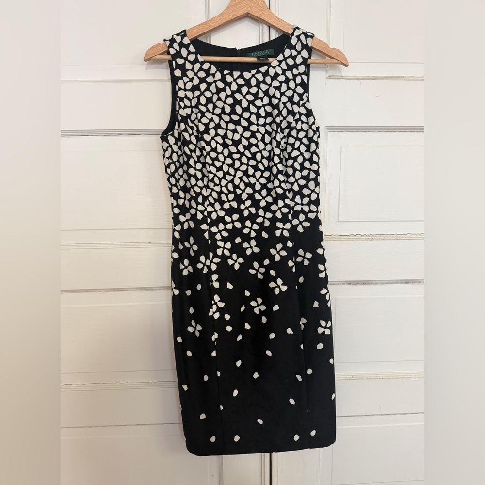 Ralph Lauren Black and White Patterned Midi Dress